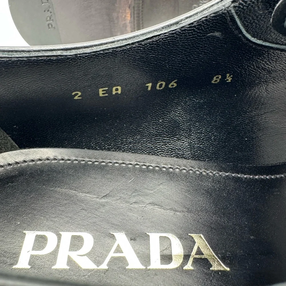 PRADA Black Leather Square Toe Lace Up Shoes UK 8.5 / US 9.5 - Picture 12 of 12